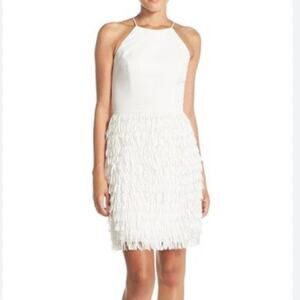 Aidan Mattox White Sleeveless Fringe Trim Dress Sz 2